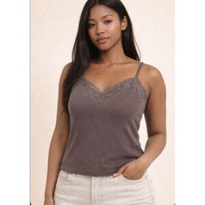 Apostrophe Y2K Lace Balletcore Stretch Knit Cami Mocha Brown Size Large Petite